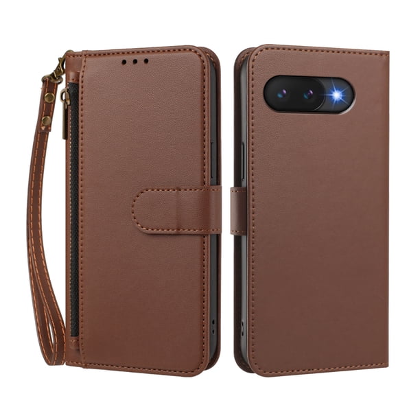 Funda Tipo Billetera para Google Pixel 9A con Soporte y Bolsillo con Cierre Marrón