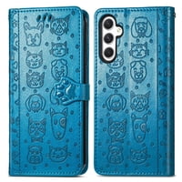 Funda Cartera Foxdock Para Samsung Galaxy A25 5G , Flip Pu Con Relieve De Gatos Y Perros, Tarjetero Y Soporte