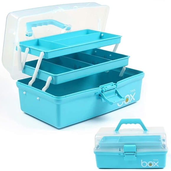 Caja organizadora TERGOO de tres capas con 2 bandejas, color azul