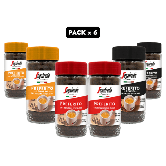 Pack 2x Café instantaneo Preferito Tradicional 100gr +2x Preferito Intenso  100gr + 2 x Preferito Leggero 100gr