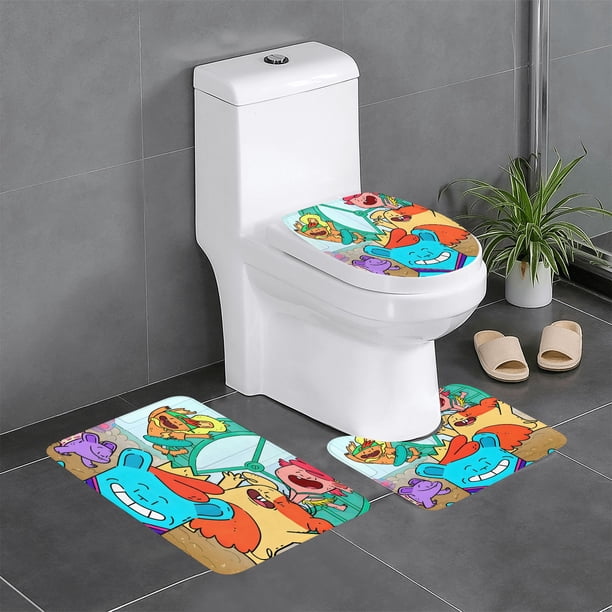 Hámsters de Hamsterdale Juego de 3 alfombras de baño de coral fleece: tapete de baño + alfombra de inodoro en forma de U + funda de tapa de inodoro en forma de O