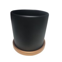 Decogreen - Maceta Cilindro Grafito Con Plato Dorado L