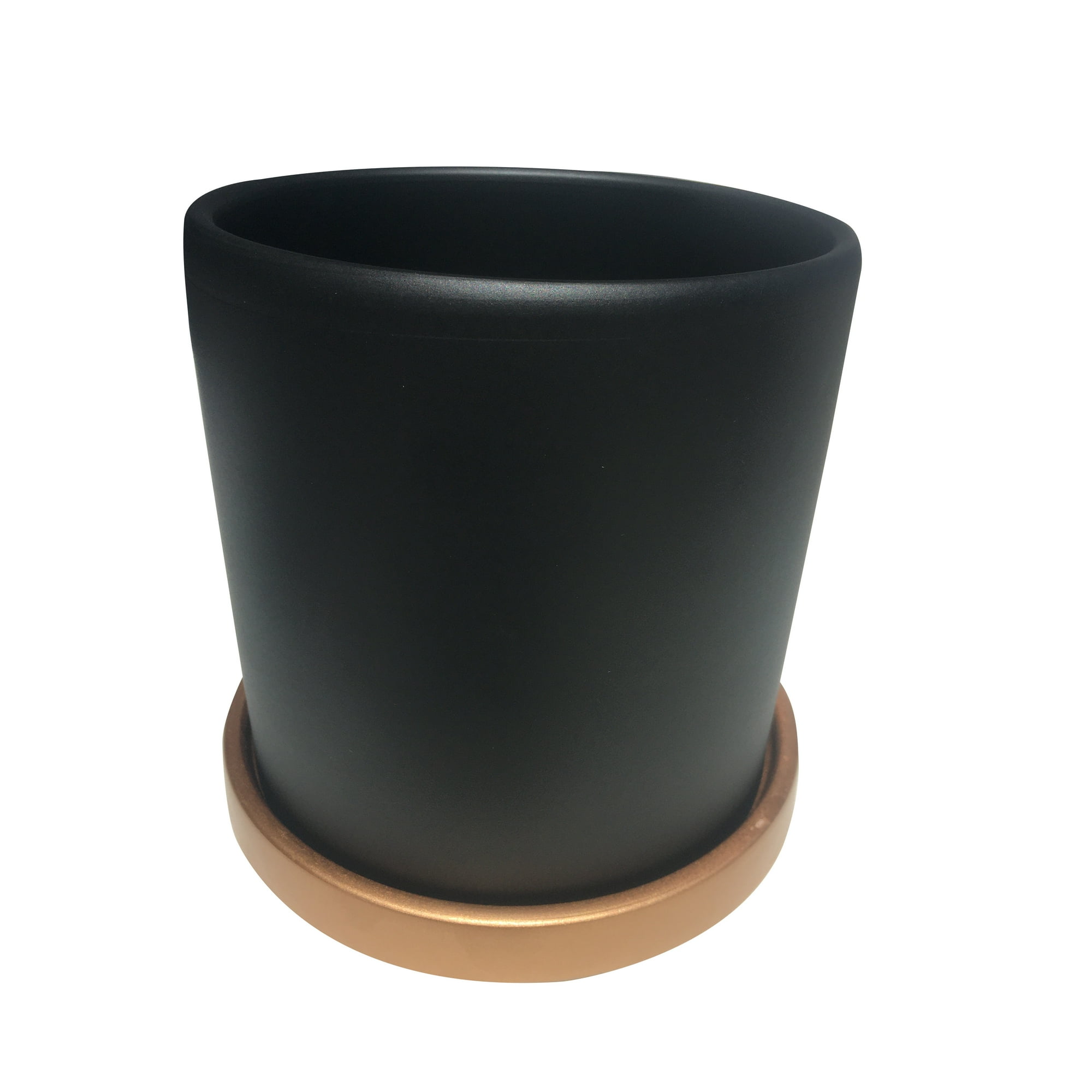 Decogreen - Maceta Cilindro Grafito Con Plato Dorado L