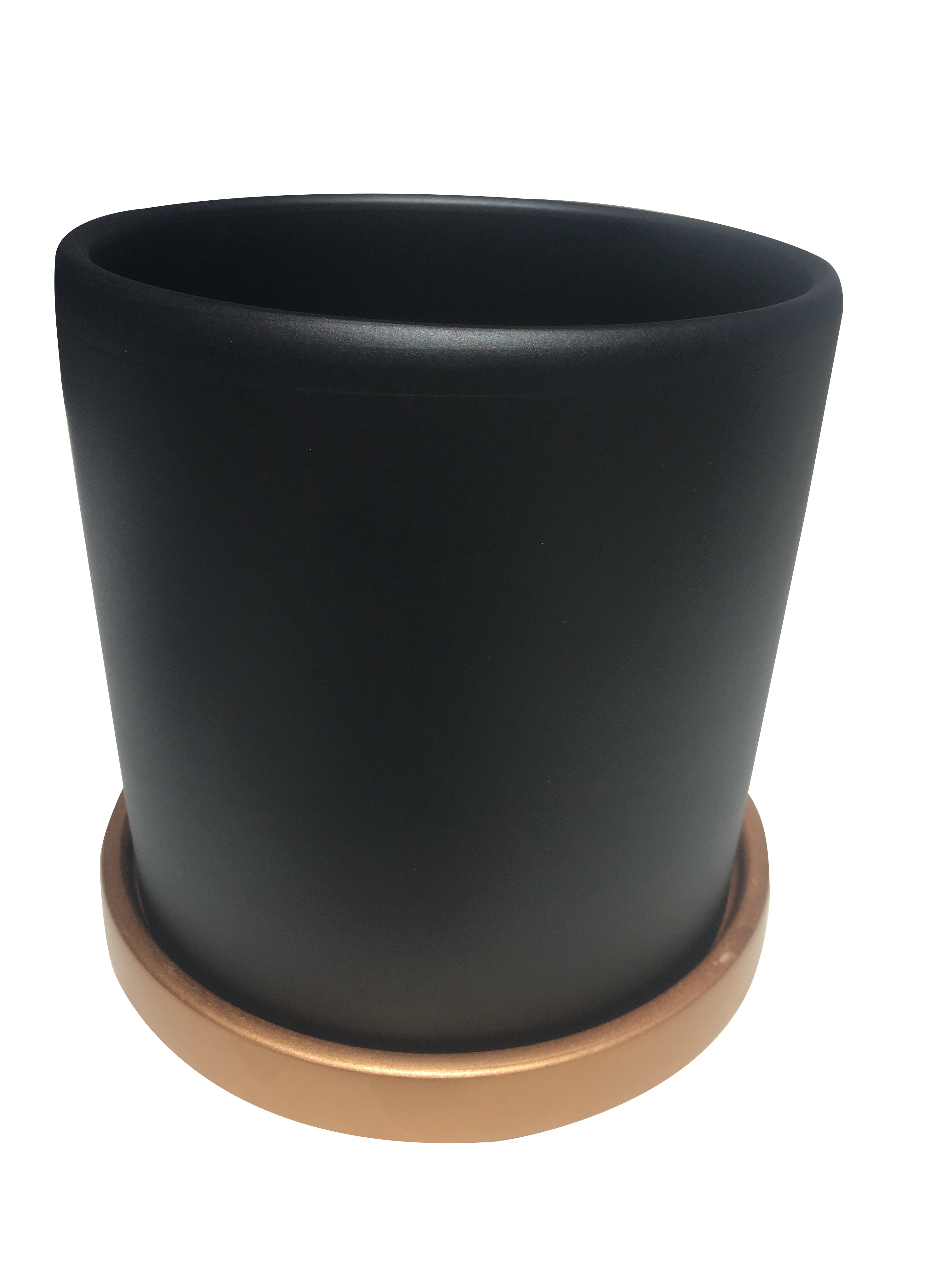 Decogreen - Maceta Cilindro Grafito Con Plato Dorado L