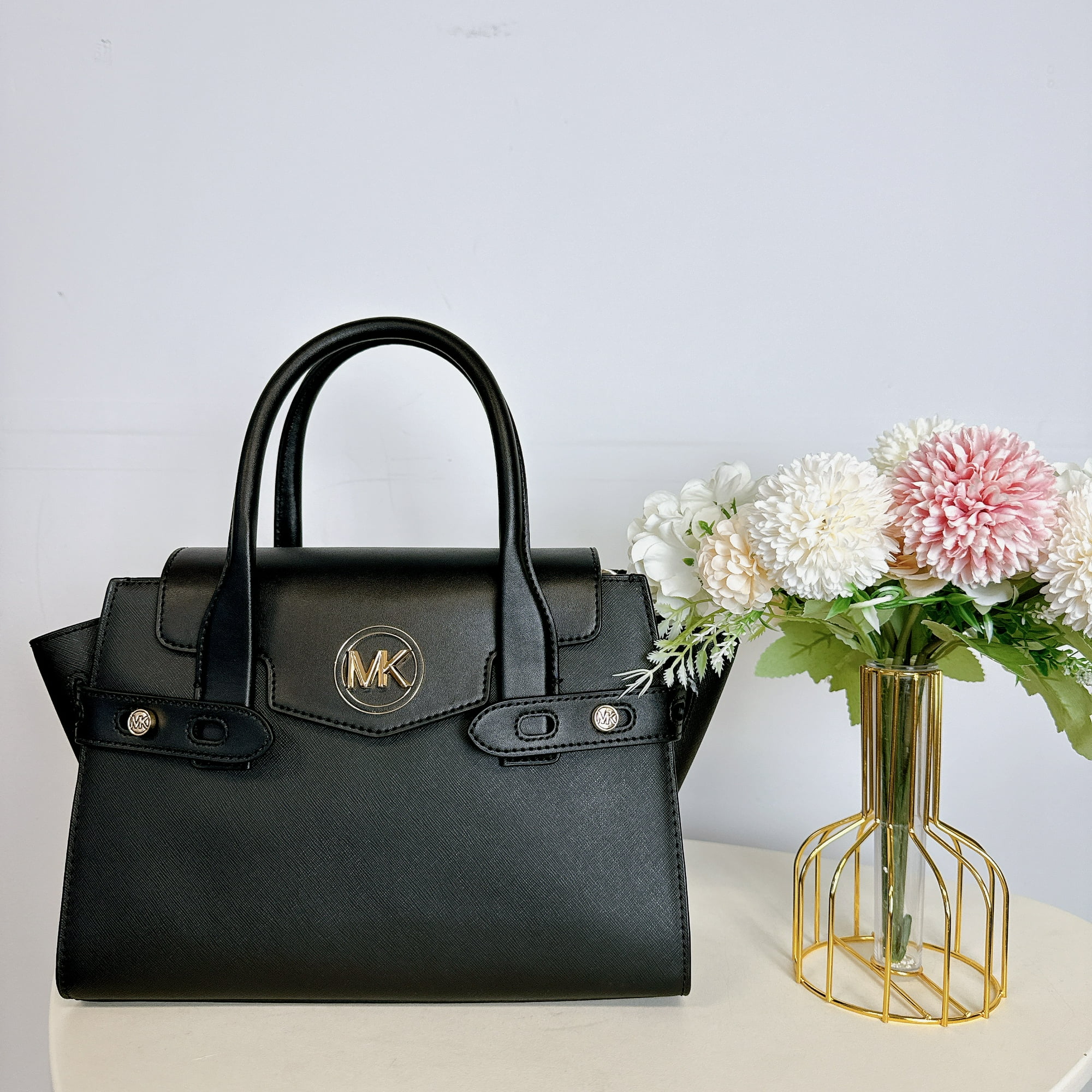 Cartera Michael Kors Carmen Medium Faux Leather Belted Satchel Negra