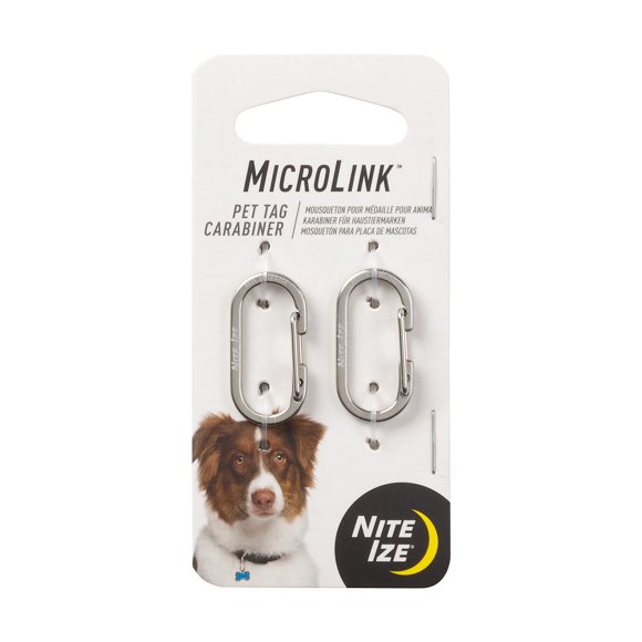 Carabiner Nite IZE MicroLink para mascotas, acero inoxidable, paquete de 2