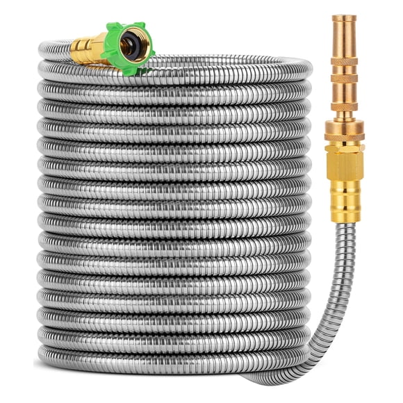 Manguera de jardín de acero inoxidable UNCO de metal 15 m con boquilla de 4 funciones