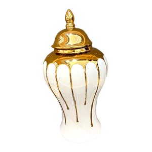 Magideal - Jarrón De Cerámica, Tarro De Jengibre Con Tapa, Tarro De Almacenamiento Delicado Dorado, Mesa, Arreglo Floral, Estantería, Decoración Esmaltada, Artes 17X17X31Cm