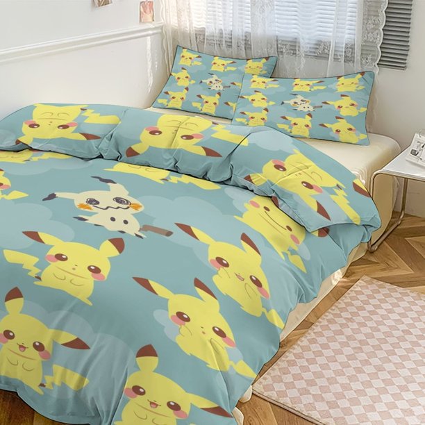 Pik_achu Print Bedding Set Pattern Duvet Cove Set 3 Pieces 1 Quilt Cover And 2 Pillowcases for Women Men Teens