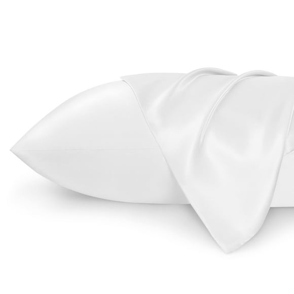 Pack de 2 fundas de almohada de satén, tamaño estándar, color blanco puro