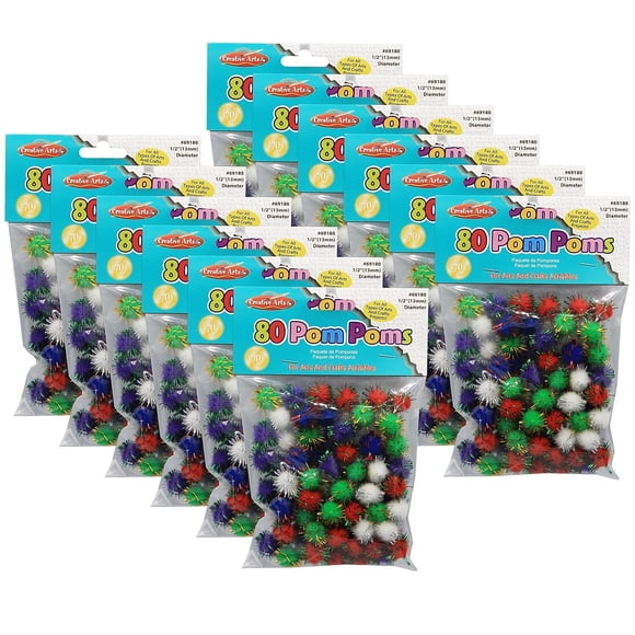 Pom-Poms Charles Leonard CLI, purpurina variada, 1,27 cm, 960 unidades, paquete