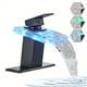 thumbnail image 1 of 1pc LED Bathroom Sink Faucet, Matte Black Bathroom Faucet, Single Handle Waterfall Glass Spout, Vanity RV Bathroom Faucet, For Sink 1 Hole, With Pop-Up Drain & Supply, 1 of 4