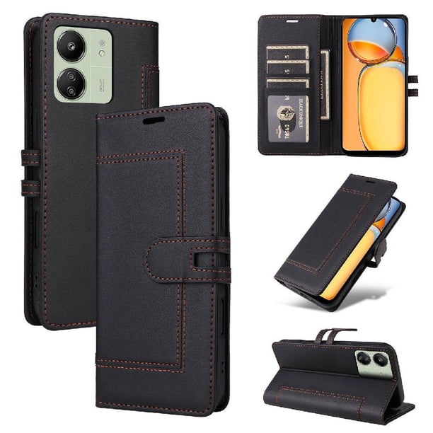 Premium Wallet Case for Xiaomi Redmi 13C with Card Slots & Kickstand, Flip Cover Black