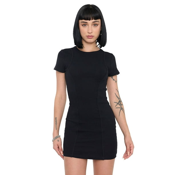 Vestido Mujer Manga Corta Lavado Negro Lavado Corona