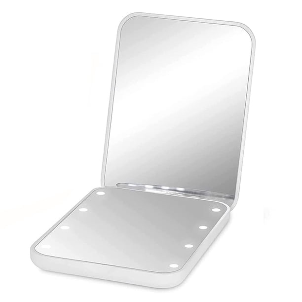 Espejo de bolsillo, espejo de maquillaje compacto de viaje con aumento LED para bolso, portátil, plegable, de mano
