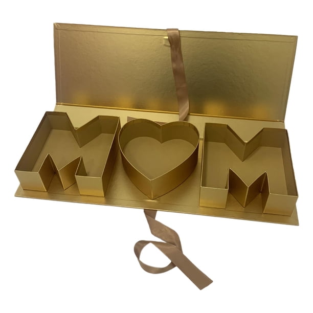 Caja de flores vacía con forma de carta para mamá, rellenable, para el Día de la Madre, elegante embalaje floral de cartón para fiestas, decoración DI Oro