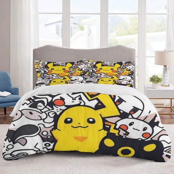 Poke mon Bedding Sets Cartoon Duvet Cover Lightweight 3 Piece Bet Sets for Kids Boys Girls
