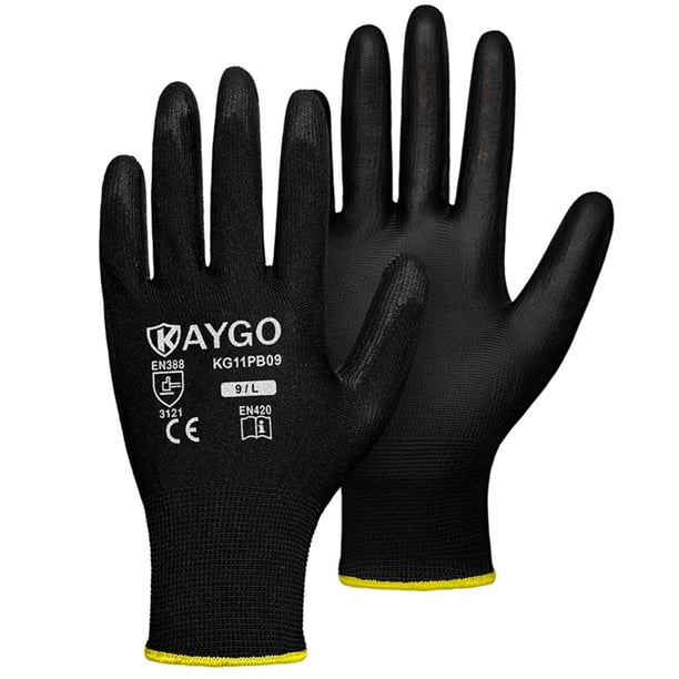 Guantes de trabajo de seguridad KAYGO KG11PB con revestimiento de poliuretano, 60 pares, para hombres y mujeres