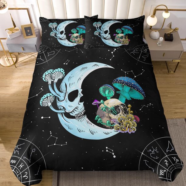 Moon Wolf Bedding Green Watercolor Forest Wolf Landscape Duvet Cover Sets 3 Pieces Wild Animal Bedding Set