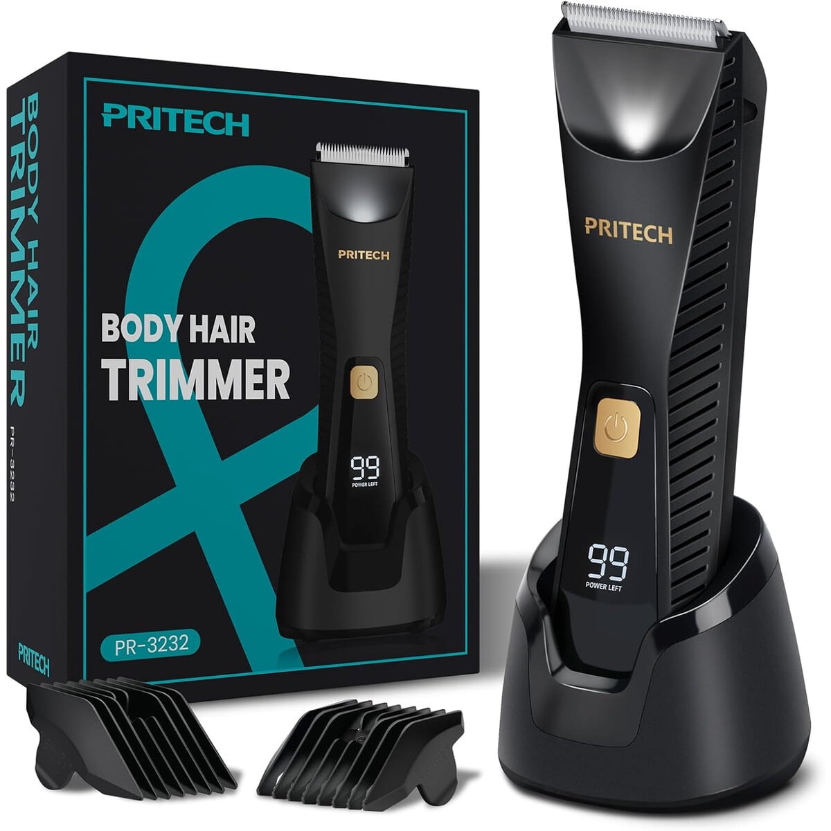 Cortapelos Corporal Pritech Hombre Resistente Agua 5 Niveles Led