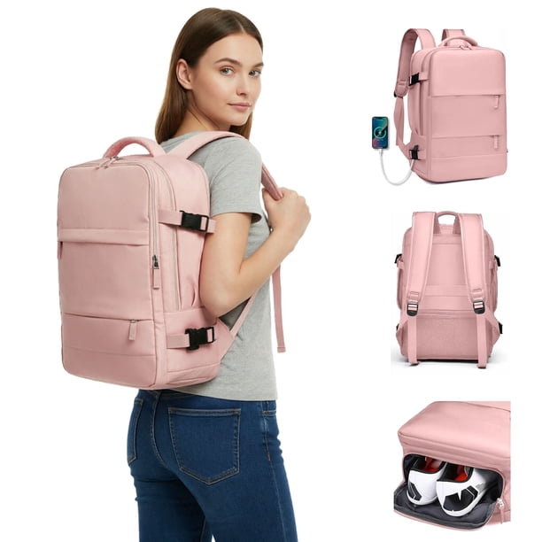 Mochila de Viaje Multiuso 35L para Laptop 15.6”, Mochila Escolar Impermeable Color Rosa, Gran Capacidad con Compartimento para Portátil, Diseño Liso para Universidad, Trabajo y Viajes