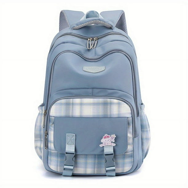 Kawaii Plaid Pattern Backpack: Multi-Layer Laptop School Bag for Teen Girls & Boys - Perfect for Travel & Everyday Use!