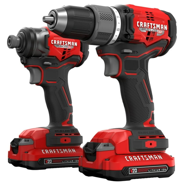 Kit combinado de herramientas eléctricas Craftsman V20 RP, taladro inalámbrico y destornillador de impacto con 2 baterías y cargador