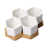 Ioensy - Macetas Hexagonales De Cerámica Para Plantas Suculentas Con Bandeja De Bambú Decoración Para El Hogar Estilo A