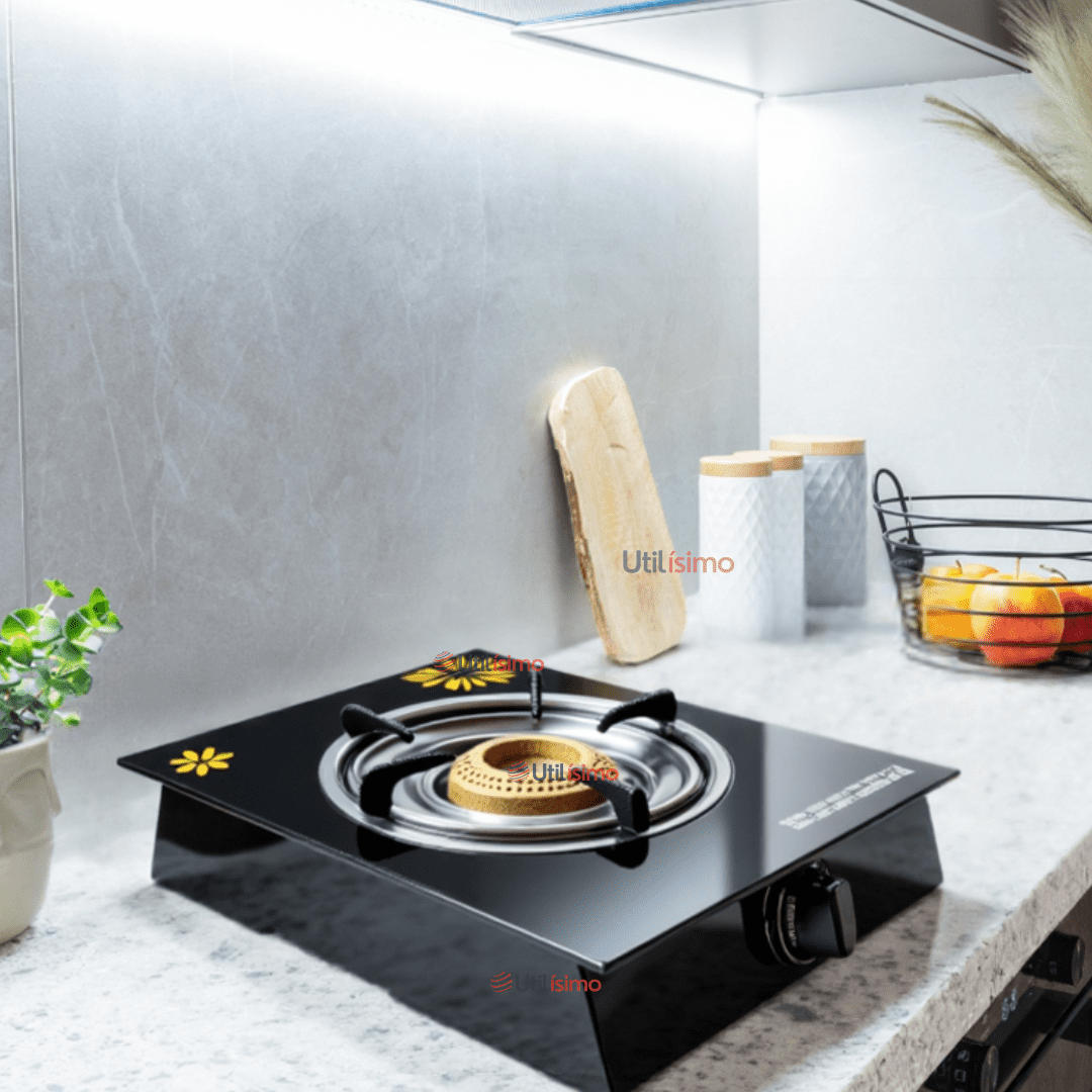 Line - Cocina Encimera A Gas Licuado Vidrio 1 Plato Cocinilla Negro