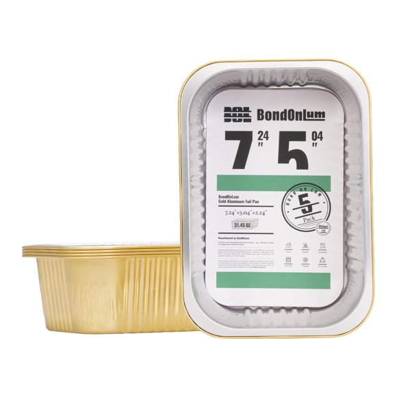Molde para Hornear BondOnLum de Papel de Aluminio Dorado 930 ml Paquete de 5