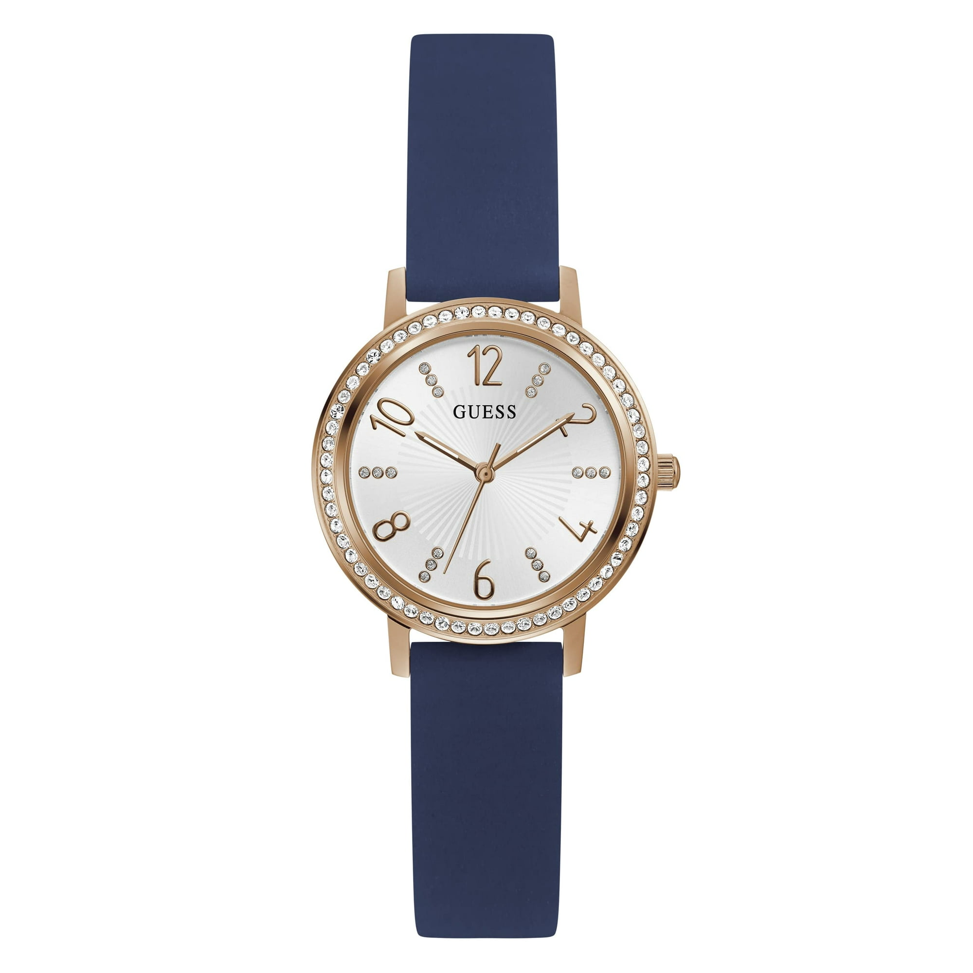 Reloj Guess Para Mujer, Correa Azul De 32 Mm, Esfera Blanca Y Caja De Oro Rosa