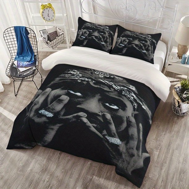 3pcs Two Pac Bandana Hip-Hop Ring Illustration Digital Printing Bed Three-Piece Set