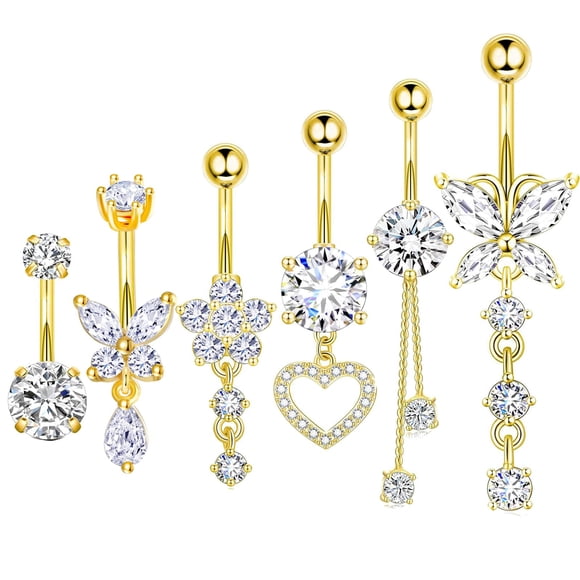 Aro para ombligo TIANCI FBYJS 14G con colgante de corazón, flor y mariposa
