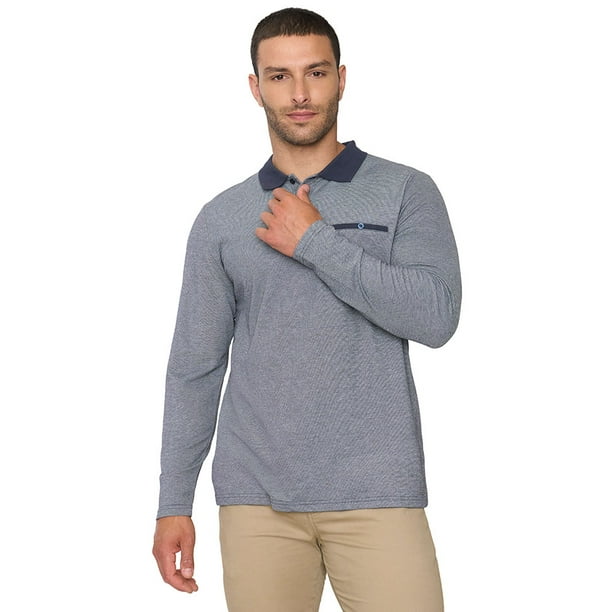 Polera Hombre Polo Piqué M/L Azul Corona