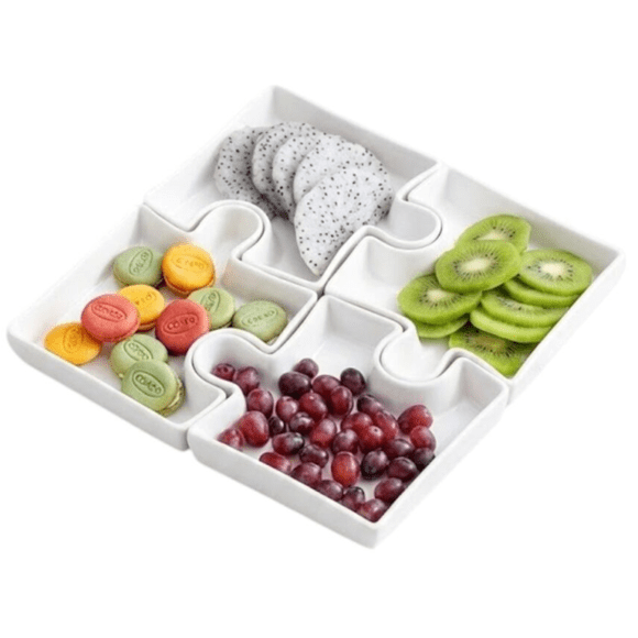 Set Picoteo 4 Platos De Porcelana Diseño Rompecabezas Snacks