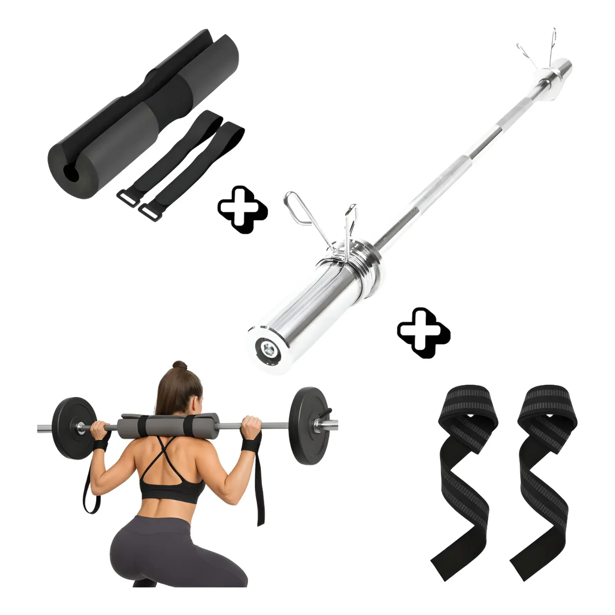 Linea Sport - Pack De Barra Olimpica 120cm + Almohadilla Y Muñequera Strap