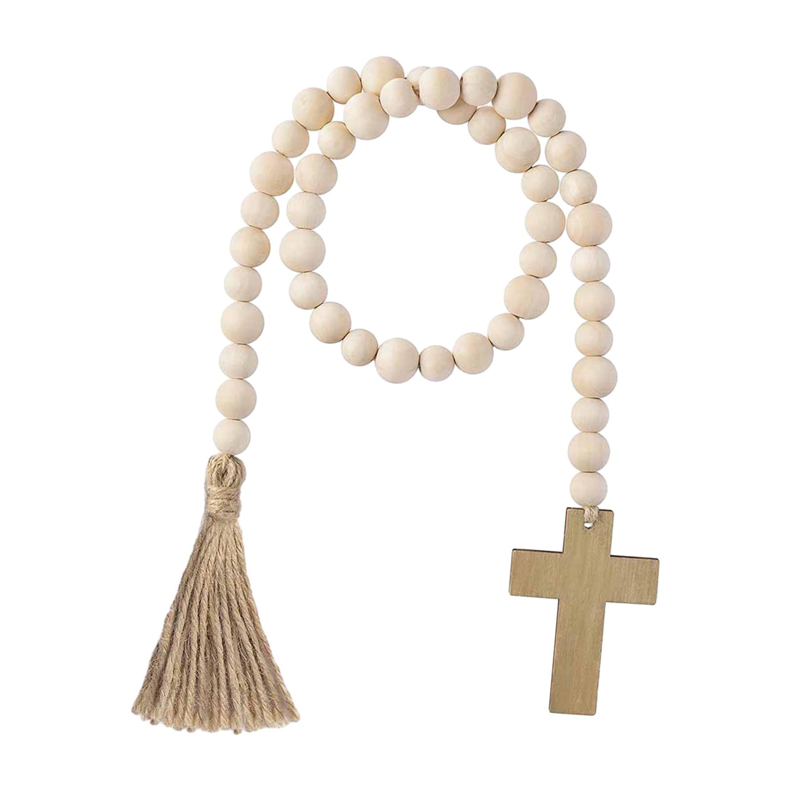 Magideal - Guirnalda De Cuentas De Madera De Pascua Con Borlas, Guirnalda Rústica De Cuentas De Primavera, Cuentas Bohemias Para Oración Navideña, Decoración Del 85Cm