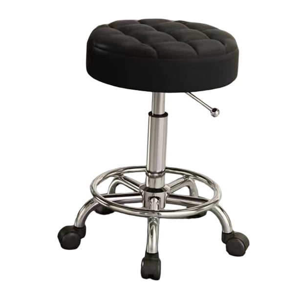 Taburete de salón giratorio ajustable con reposapiés de 45 cm a 58 cm con elevación de gas hidráulica redonda con ruedas para guitarristas, resistente Negro