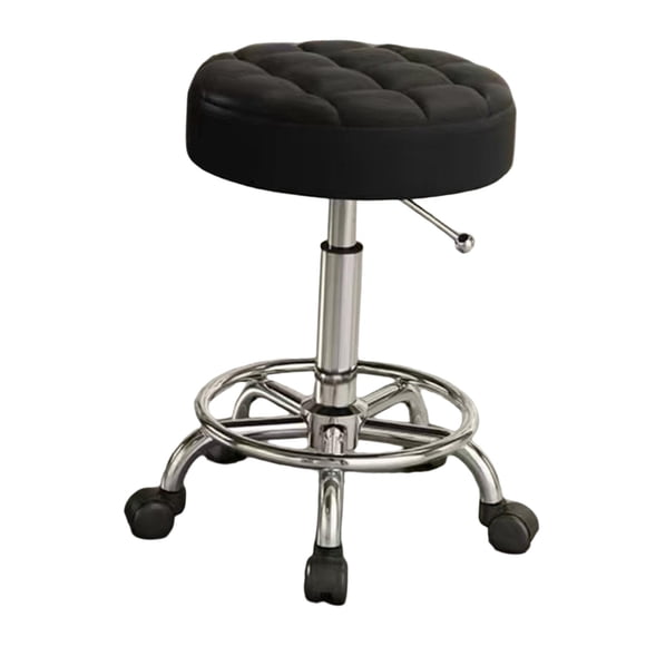 Taburete de salón giratorio ajustable con reposapiés de 45 cm a 58 cm con elevación de gas hidráulica redonda con ruedas para guitarristas, resistente Negro