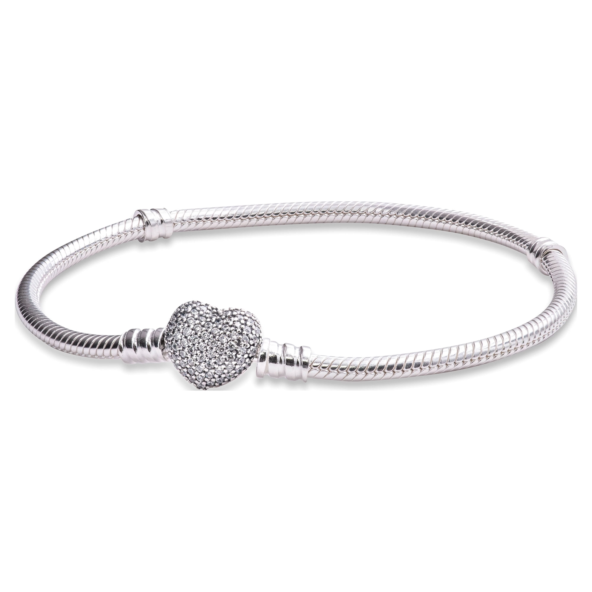 Pulsera Pandora Moments Cadena De Serpiente Plata Esterlina Cierre Corazón Pavé Mujer