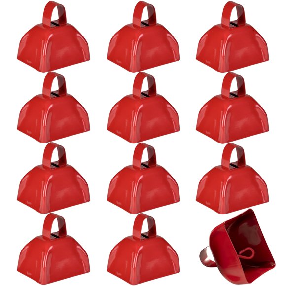 Cowbell Bedwina de metal rojo de 3 pulgadas, paquete de 12 unidades, para eventos deportivos