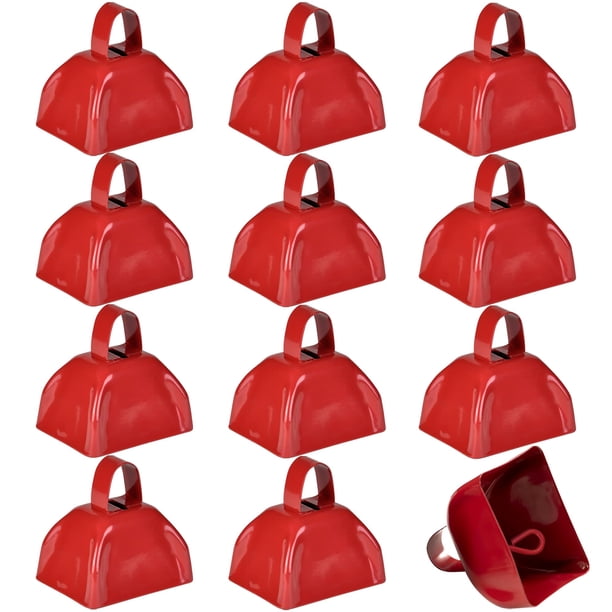 Cowbell Bedwina de metal rojo de 3 pulgadas, paquete de 12 unidades, para eventos deportivos