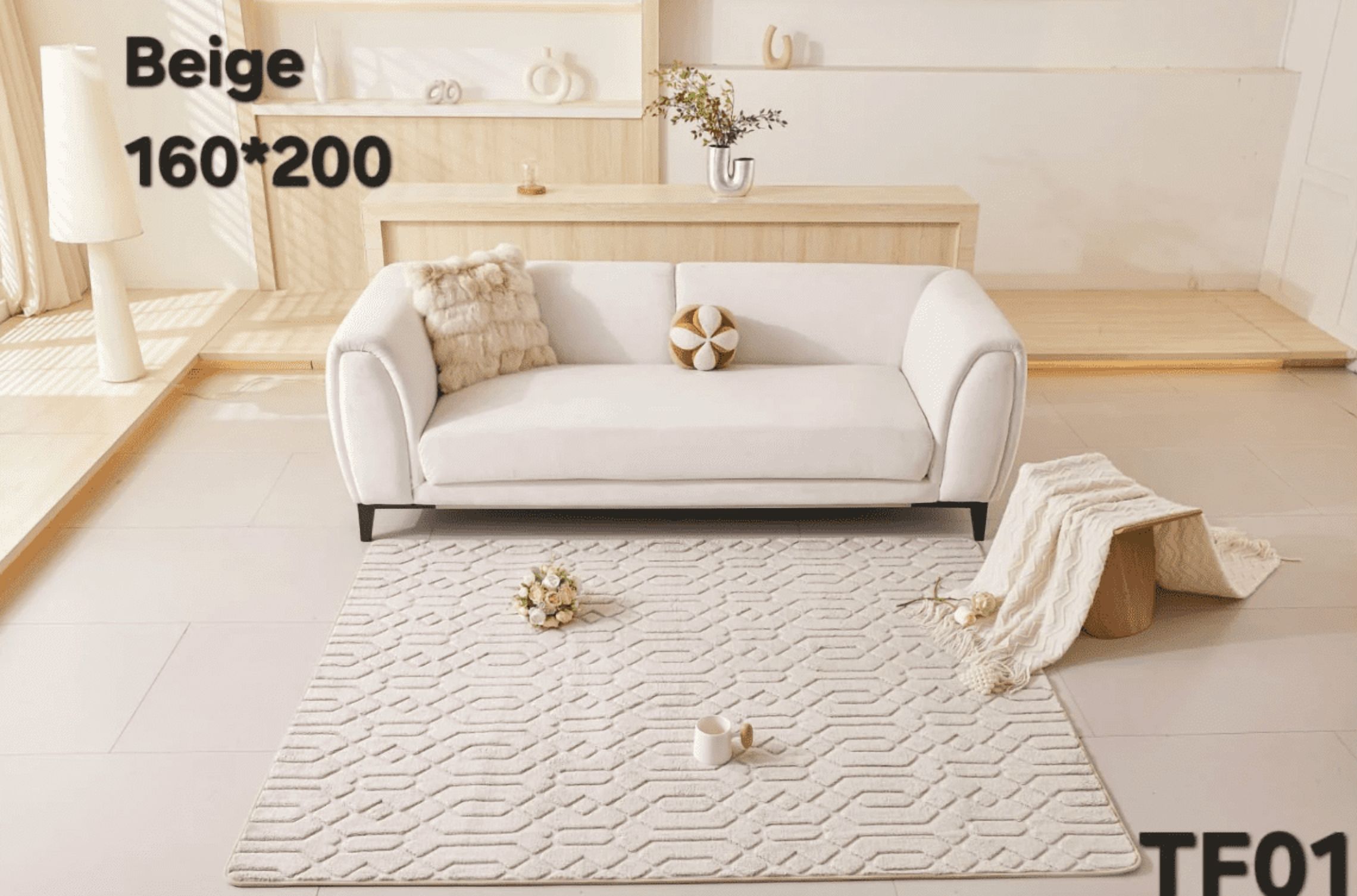 Todostore - Alfombra Jacquard De Algodon 160X200Cm Beige