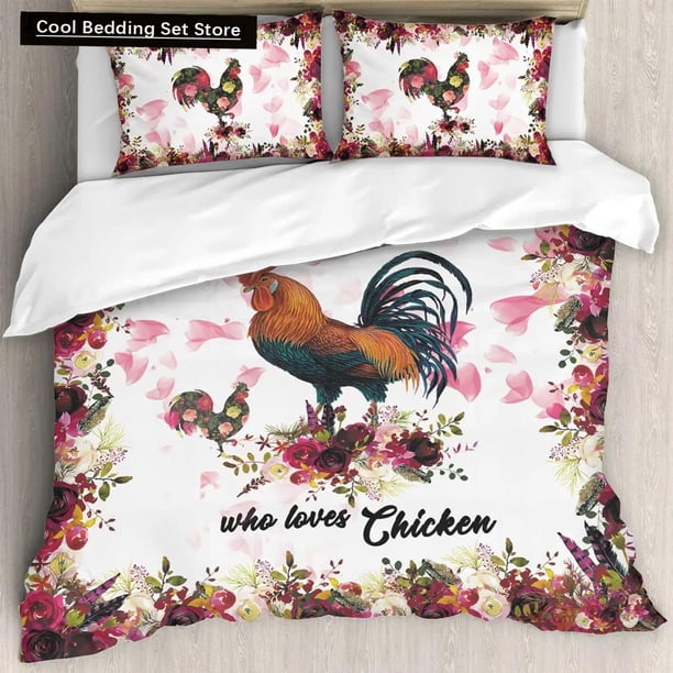 v1362 Bed Sheets Just A Girl Who Loves Chicken Bedding Set Farm Rooster Hen Bed Duvet Cover,Floral Twin King Queen /pcs Polyester Quilt Cover 3-Piece Bedding Set (1 Duvet Cover + 2 Pillow Shams) Bed S