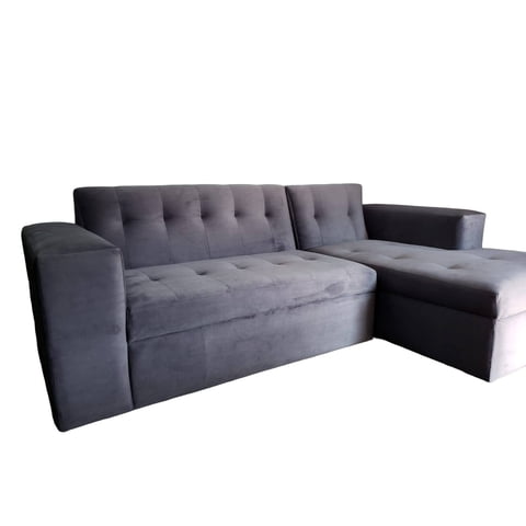 Diseños Valestrini - Sofa Seccional Felpa Gris Oscuro Divan Derecho