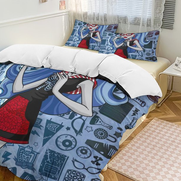Monster HighCartoon Collection 3-Piece Comforter Set, Personalized Bedding Decor for Kids And Teens Bed Sheets