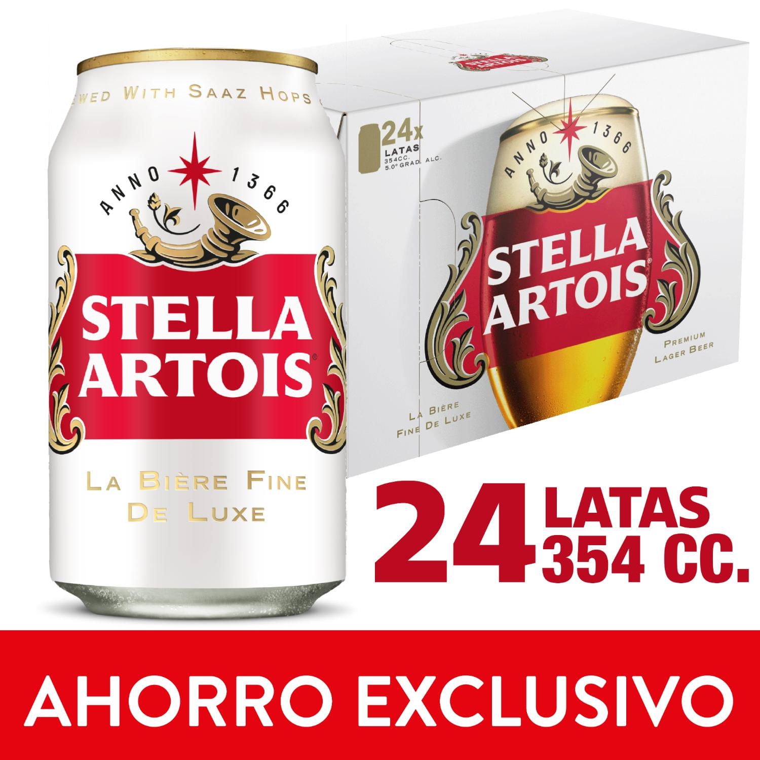 Cerveza Stella Artois Lager 4.8° Pack 24 Lata