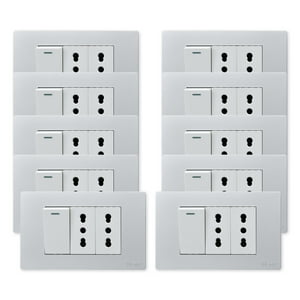 Want - Pack 10 Interruptor 1 912 16A Y Tomacorriente 2 16A - Gris Blanco
