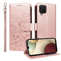 Funda Billetera Foxdock Compatible Con Samsung Galaxy A12/M12, Diseño Perrito Tierno, Ranuras Para Tarjetas Y Soporte Plegable