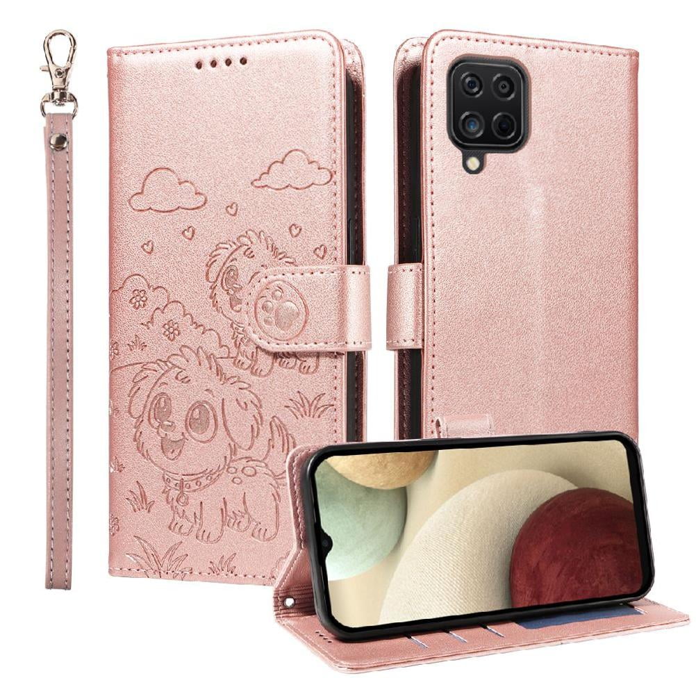 Funda Billetera Foxdock Compatible Con Samsung Galaxy A12/m12, Diseño Perrito Tierno, Ranuras Para Tarjetas Y Soporte Plegable